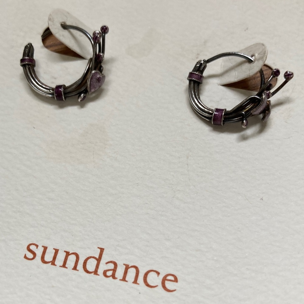 Sundance Silver Hoop Earrings with Purple Accents